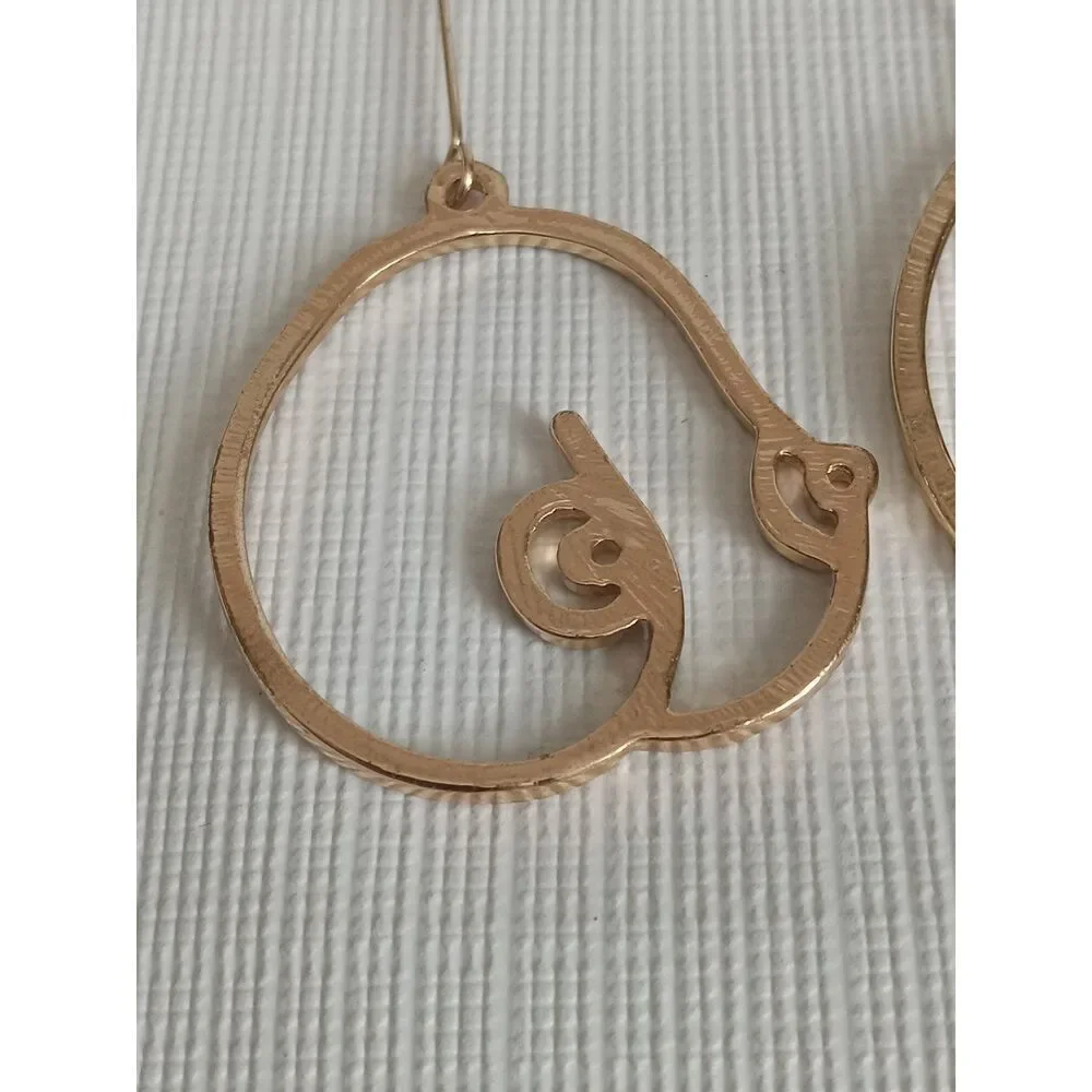 Gold Toned Abstract Women's Breast Lightweight Wire Metal Chest Dangle Earrings